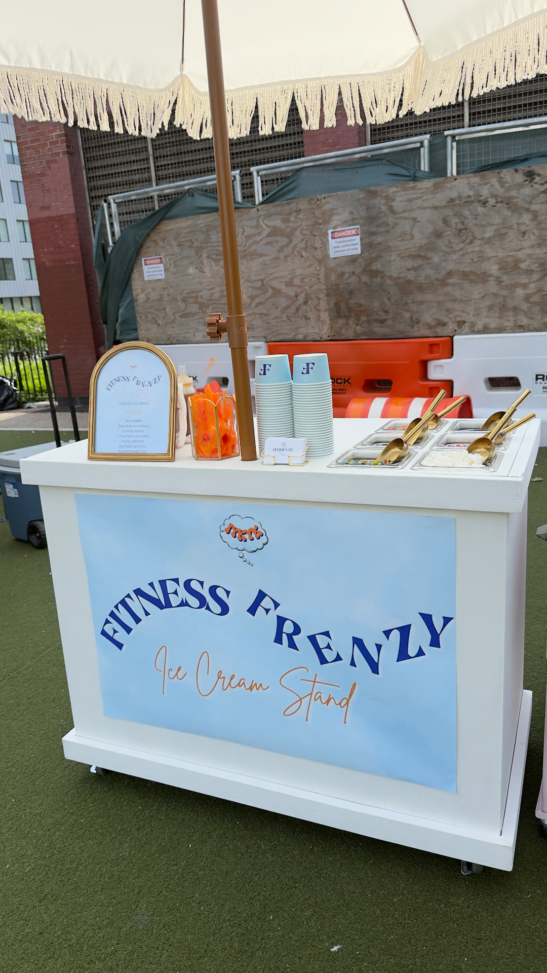 Branded dessert cart set up for a corporate event